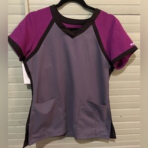 🩺 Grey's Anatomy by Barco ACTIVE Women's Purple/Black/Gray Scrub Top Sz SM